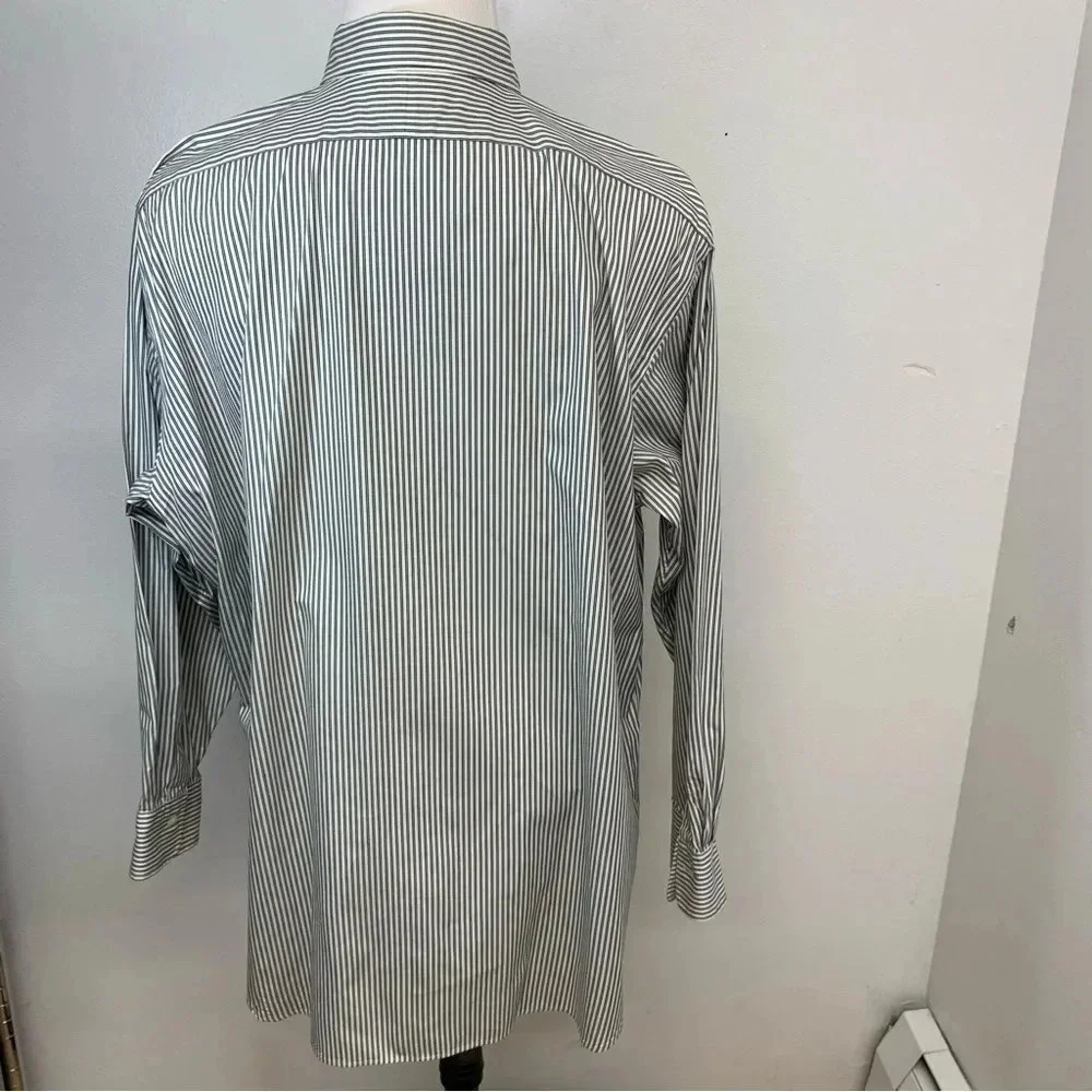 Polo Ralph Lauren Shirt Men 17.5 Lowell Gray Stripe Long Sleeve 100% Cotton Pony